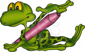 Royalty Free Clipart Image of a Frog With a Marker