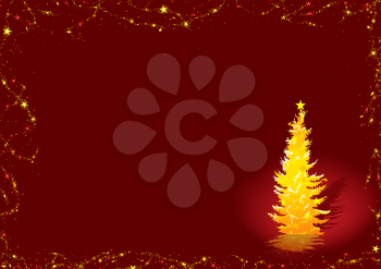 Royalty Free Clipart Image of a Gold Christmas Tree on a Red Border