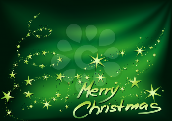 Royalty Free Clipart Image of a Green and Starry Merry Christmas