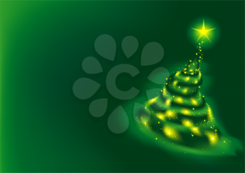 Royalty Free Clipart Image of a Green Christmas Tree on Green