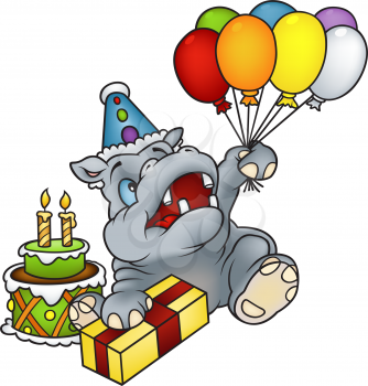 Royalty Free Clipart Image of a Hippopotamus's Birthday