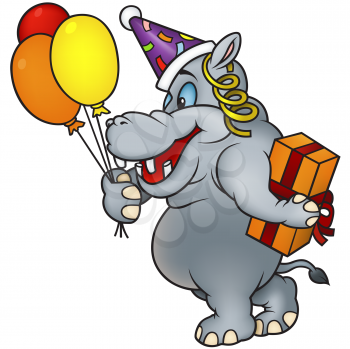 Royalty Free Clipart Image of a Hippo Off to a Party