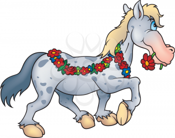 Royalty Free Clipart Image of a Horse With a Flower Bridle