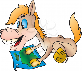 Royalty Free Clipart Image of a Horse and a Map