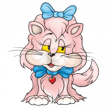 Royalty Free Clipart Image of a Kitten With Blue Ribbons