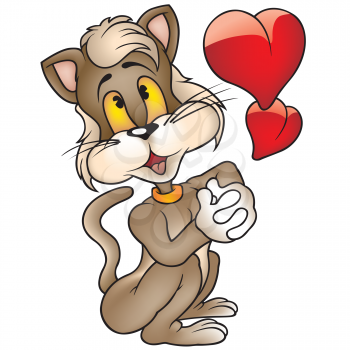 Royalty Free Clipart Image of a Kitten in Love