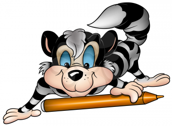 Royalty Free Clipart Image of a Raccoon Lying Down With a Marker