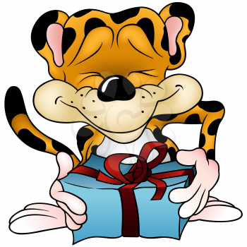 Royalty Free Clipart Image of a Leopard With a Gift