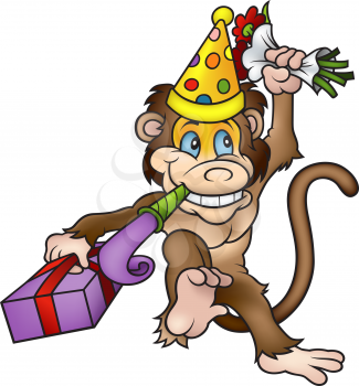 Royalty Free Clipart Image of a Monkey Partying