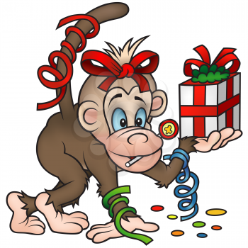 Royalty Free Clipart Image of a Little Girl Monkey With Presents