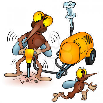 Royalty Free Clipart Image of a Mosquito With a Jackhammer