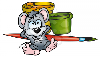 Royalty Free Clipart Image of a Mouse Painter