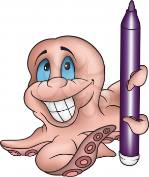Royalty Free Clipart Image of an Octopus and a Marker