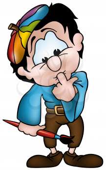 Royalty Free Clipart Image of an Artist With His Finger in His Mouth