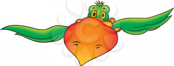 Royalty Free Clipart Image of a Parrot in Flight