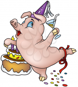 Royalty Free Clipart Image of a Birthday Pig