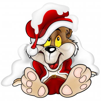 Royalty Free Clipart Image of a Santa Clause Bear Puppy in the Snow