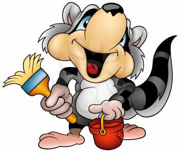 Royalty Free Clipart Image of a Raccoon Painter