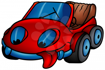 Royalty Free Clipart Image of a Red Car With Its Tongue Hanging Out