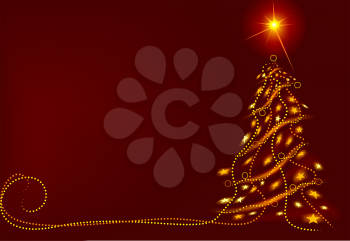 Royalty Free Clipart Image of a Red Christmas Tree on a Red Background