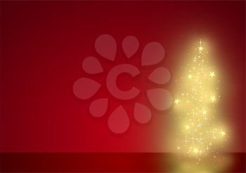 Royalty Free Clipart Image of a Red Christmas Background With a Gold Tree