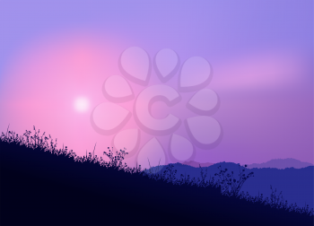 Royalty Free Clipart Image of a Purple Sky and Late Day Sun
