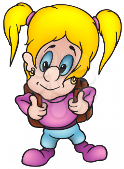 Royalty Free Clipart Image of a Schoolgirl With a Backpack
