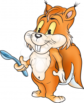 Royalty Free Clipart Image of a Squirrel With a Spoon