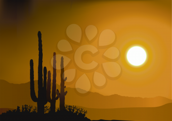 Royalty Free Clipart Image of a Desert Sun With Cactus