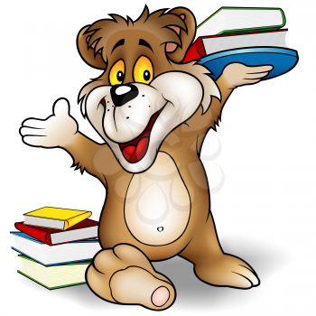 Royalty Free Clipart Image of a Bear With Books