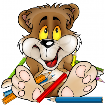 Royalty Free Clipart Image of a Bear With Pencil Crayons