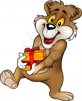 Royalty Free Clipart Image of a Bear and a Gift