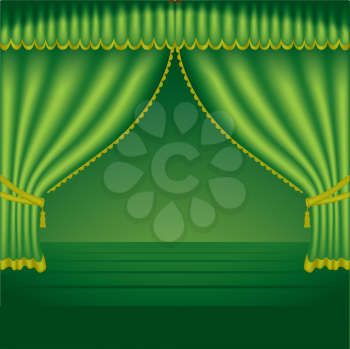 Royalty Free Clipart Image of Green Theatre Curtains
