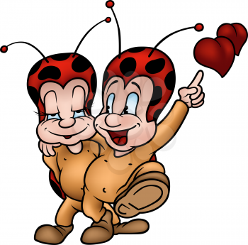 Royalty Free Clipart Image of Two Ladybugs in Love