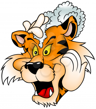 Royalty Free Clipart Image of a Tiger Washing Its Fur