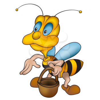 Royalty Free Clipart Image of a Honeybee With a Bucket