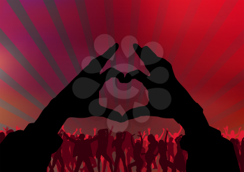 Royalty Free Clipart Image of Hands in Front of a Group of People