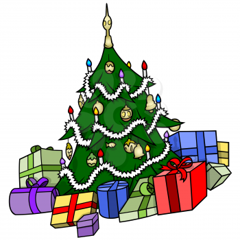 Royalty Free Clipart Image of a Christmas Tree With Presents