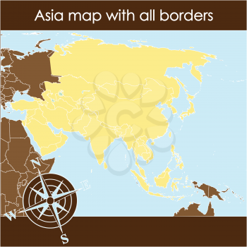 Royalty Free Clipart Image of a Map of Asia With a Compass
