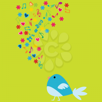 Royalty Free Clipart Image of a Baby Boy Announcement With a Singing Bird