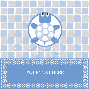 Royalty Free Clipart Image of a Baby Card With a Turtle
