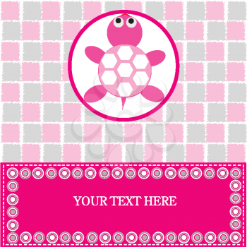 Royalty Free Clipart Image of a Baby Card With a Little Turtle and Space For Text