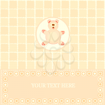 Royalty Free Clipart Image of a Baby Greeting With Teddy Bear