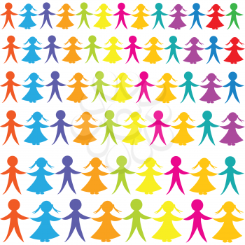 Royalty Free Clipart Image of Lines of Children Holding Hands