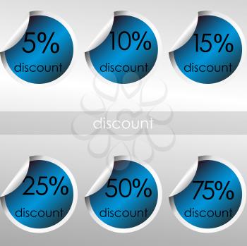 Royalty Free Clipart Image of a Set of Blue Discount Stickers