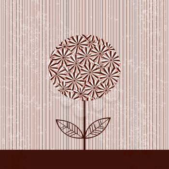 Royalty Free Clipart Image of a Brown Flower With Striped Background