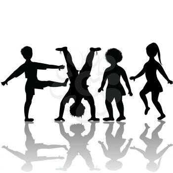 Royalty Free Clipart Image of a Silhouetted Children Playing