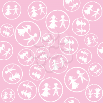 Royalty Free Clipart Image of a Pink Background With Stamps of Children