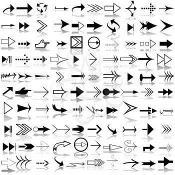 Royalty Free Clipart Image of a Set of 100 Arrows With Shadows