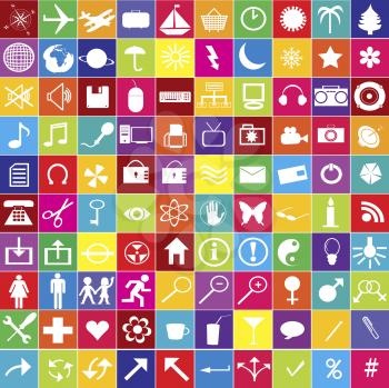 Royalty Free Clipart Image of a Hundred Web Icons in Bright Colours
